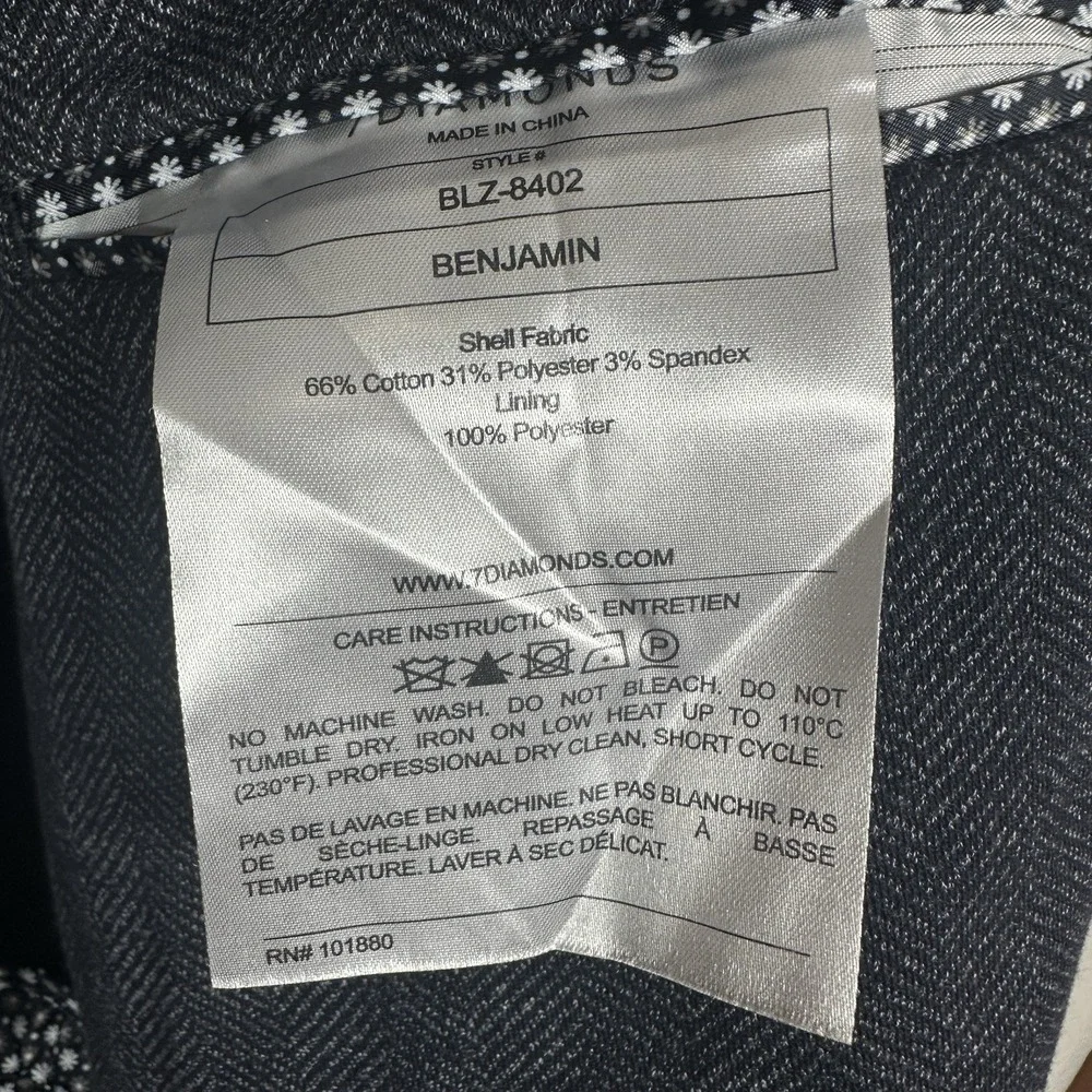 7 Diamonds Benjamin Comfort Stretch Blazer Sz Large Blue Herringbone Sport Coat